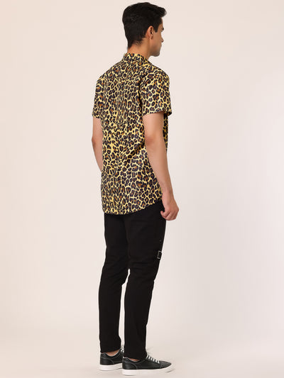 Men's Leopard Button Down Short Sleeves Vintage Animal Cheetah Print Shirts