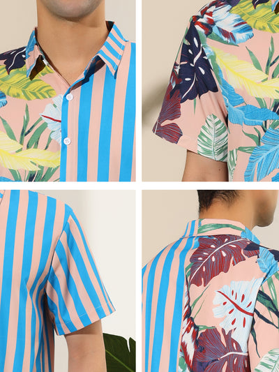 Summer Floral Striped Printed Patchwork Lapel Shirt
