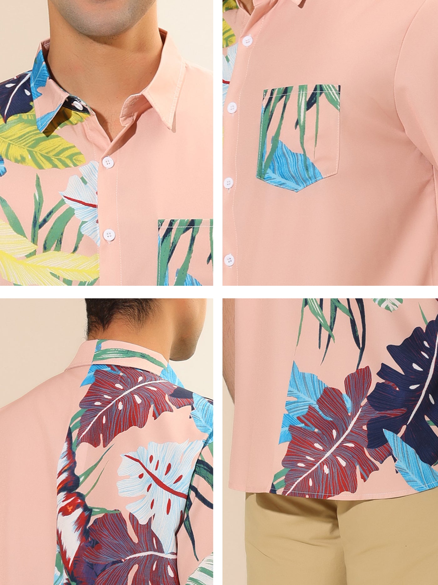 Bublédon Hawaiian Printed Short Sleeve Beach Patchwork Shirt