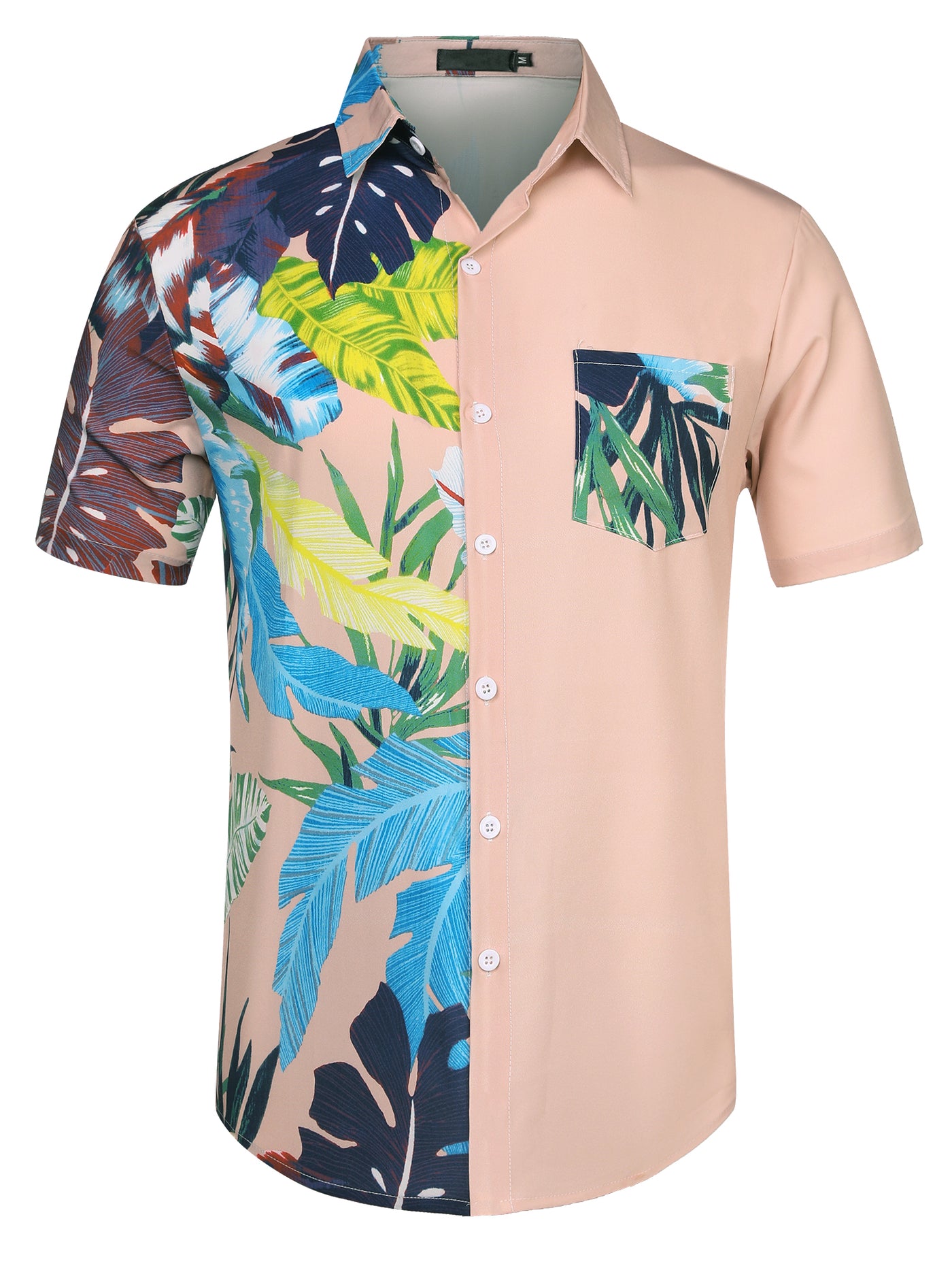Bublédon Hawaiian Printed Short Sleeve Beach Patchwork Shirt
