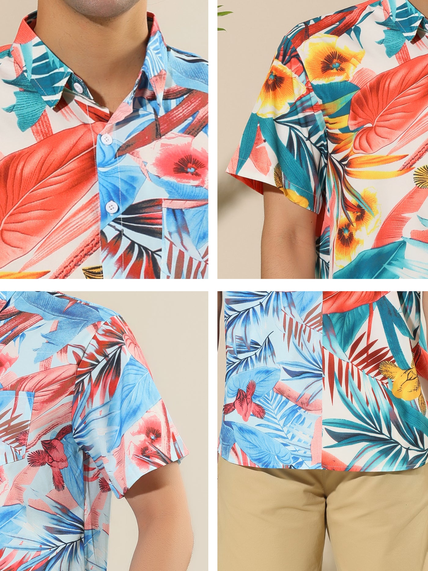 Bublédon Summer Button Patchwork Floral Printed Beach Shirts