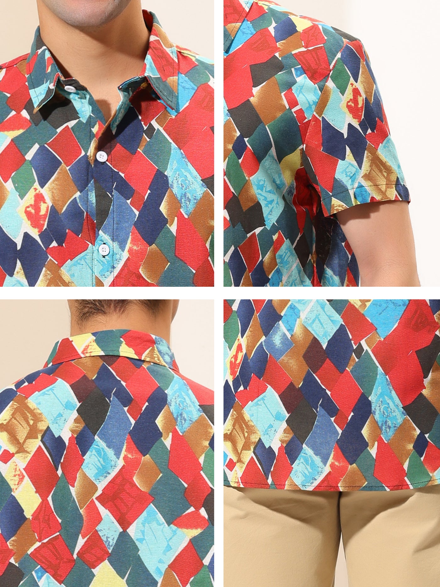 Bublédon Summer Irregular Geometric Pattern Hawaiian Shirt