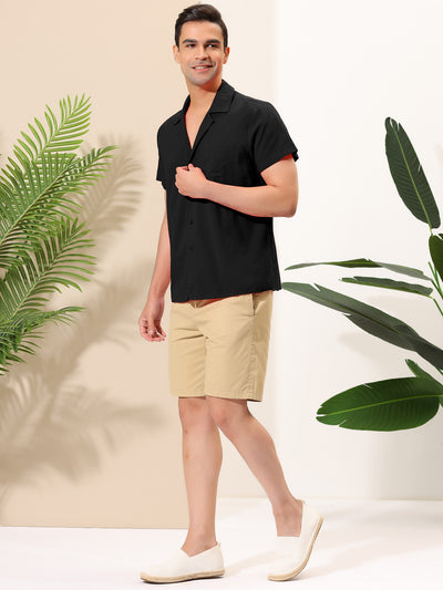Casual Linen Lapel V Neck Short Sleeve Beach Shirt