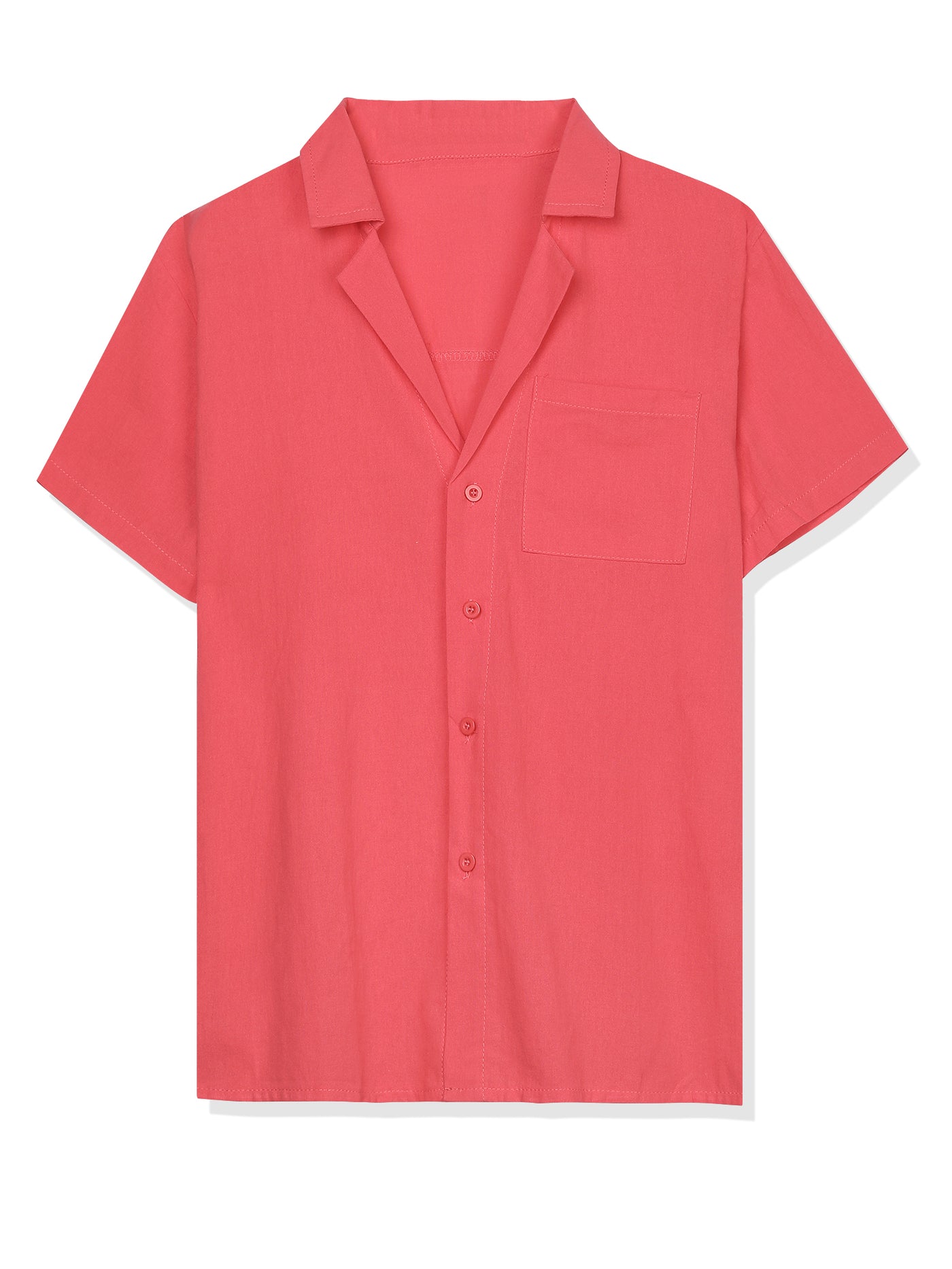 Bublédon Casual Linen Lapel V Neck Short Sleeve Beach Shirt