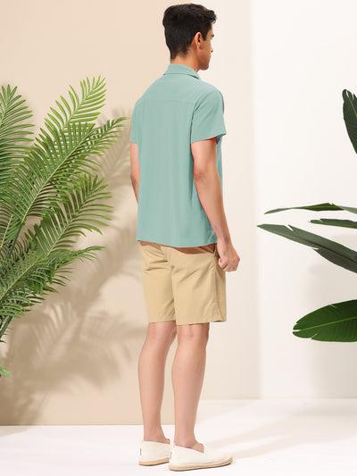 Casual Linen Lapel V Neck Short Sleeve Beach Shirt