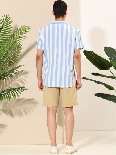 Stripe Short Sleeve Color Block Button Beach Shirts