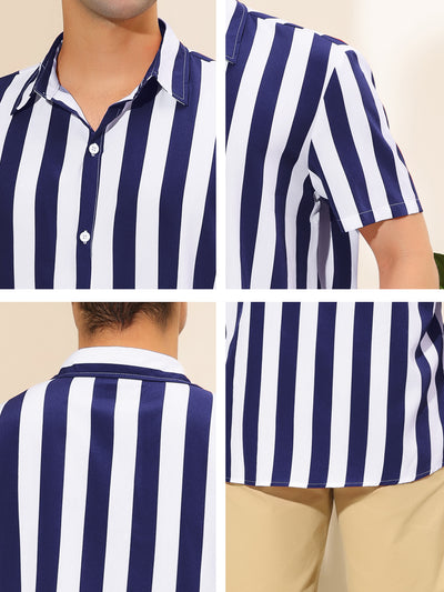 Stripe Short Sleeve Color Block Button Beach Shirts