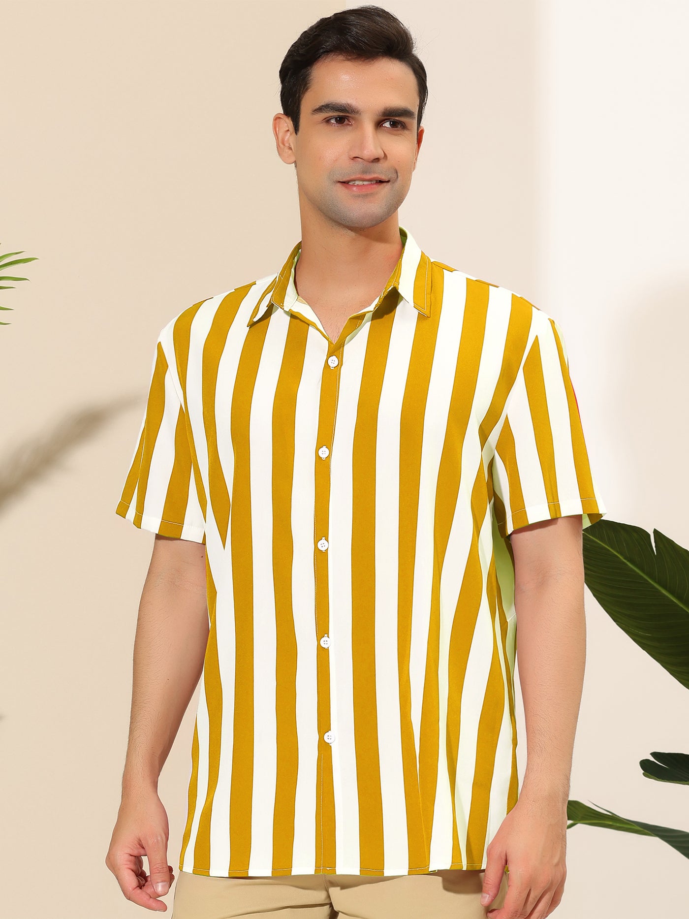Bublédon Stripe Short Sleeve Color Block Button Beach Shirts