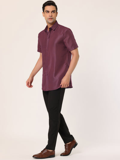 Button Short Sleeve Polka Dot Printed Dress Shirts