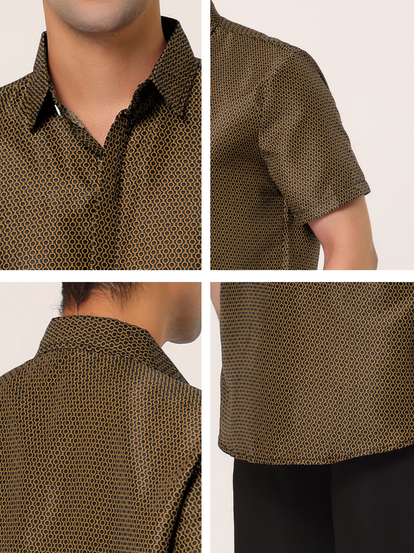 Bublédon Button Short Sleeve Polka Dot Printed Dress Shirts
