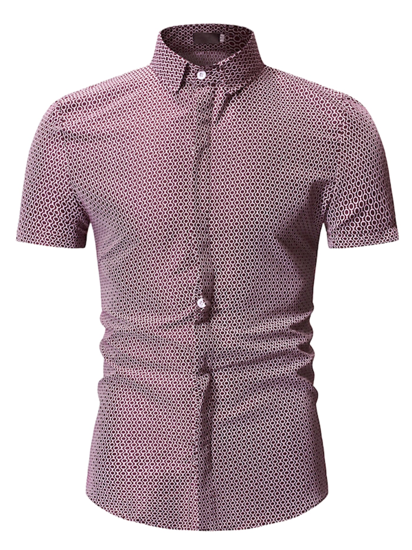 Bublédon Button Short Sleeve Polka Dot Printed Dress Shirts