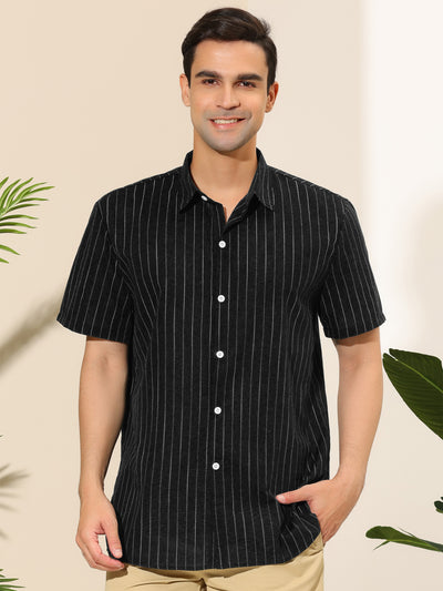 Casual Vertical Striped Short Sleeve Button Shirts