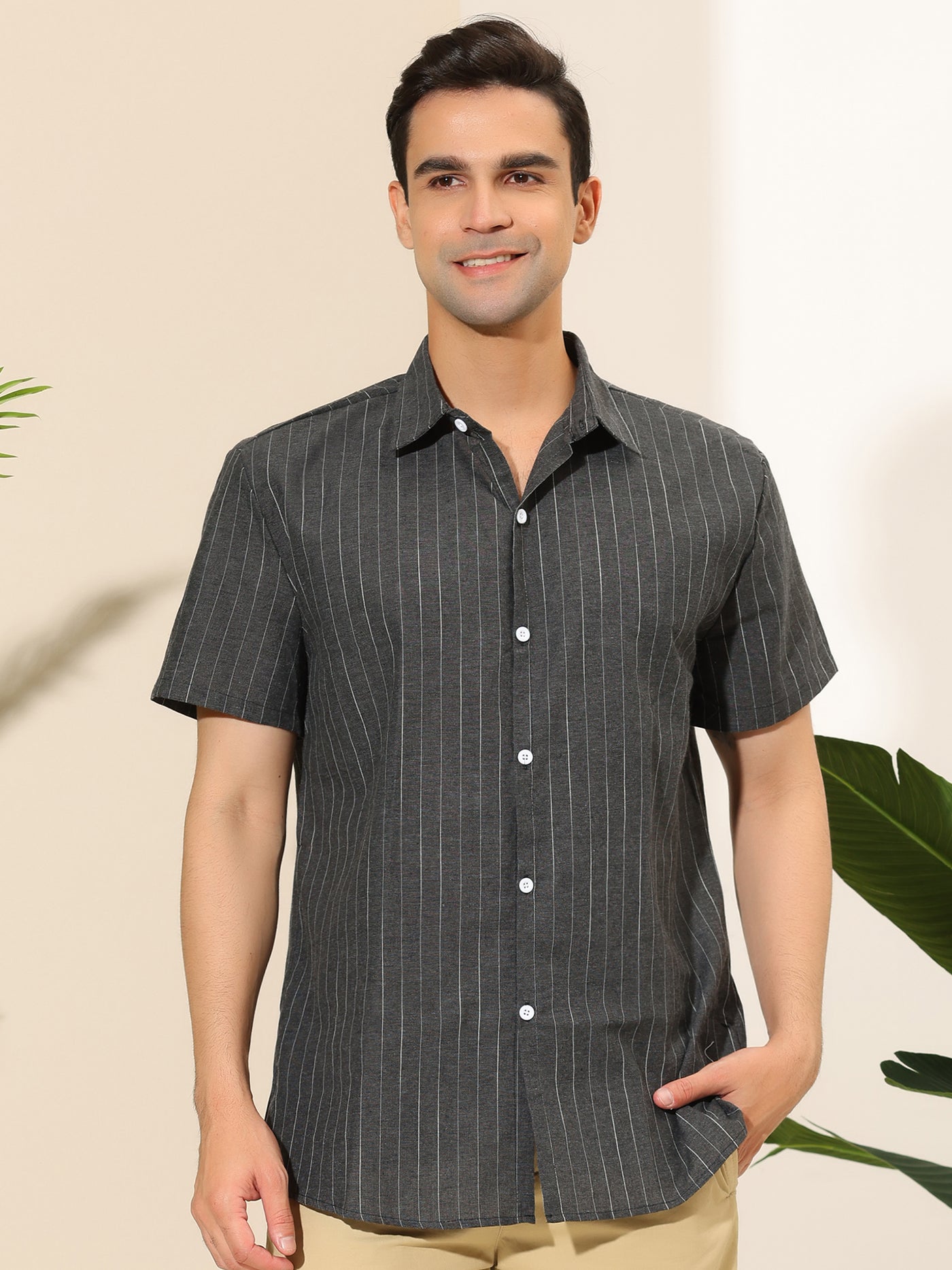 Bublédon Casual Vertical Striped Short Sleeve Button Shirts