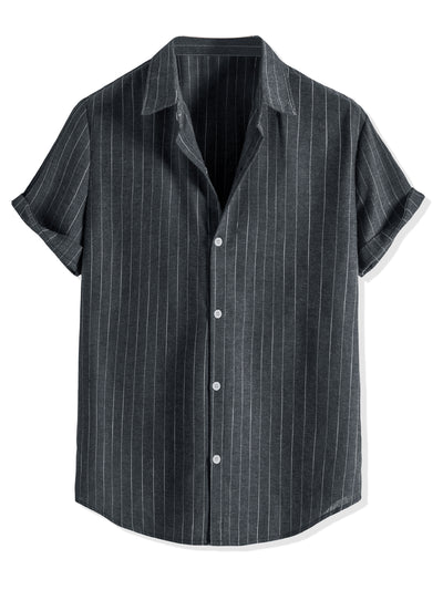 Casual Vertical Striped Short Sleeve Button Shirts