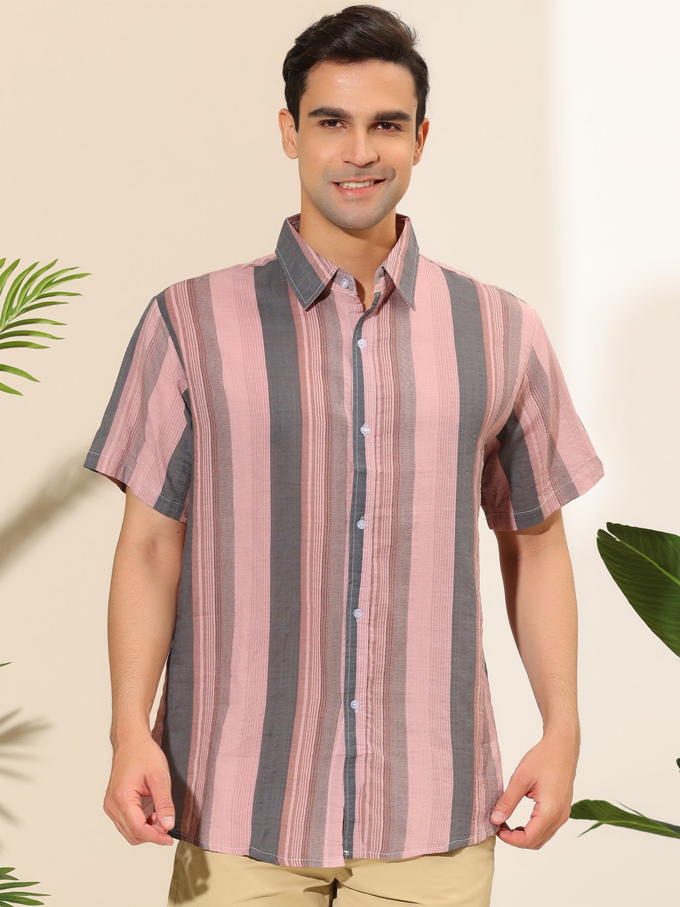 Bublédon Summer Color Block Stripe Casual Short Sleeve Shirt