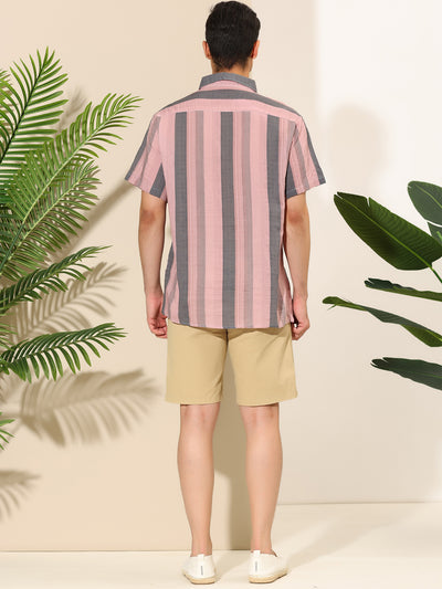Summer Color Block Stripe Casual Short Sleeve Shirt