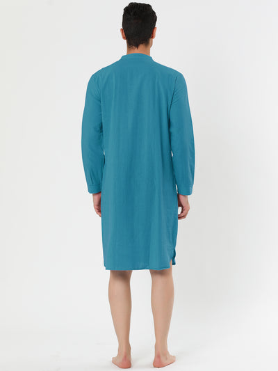 Banded Collar Henley Shirt Pajamas Robe Nightgown