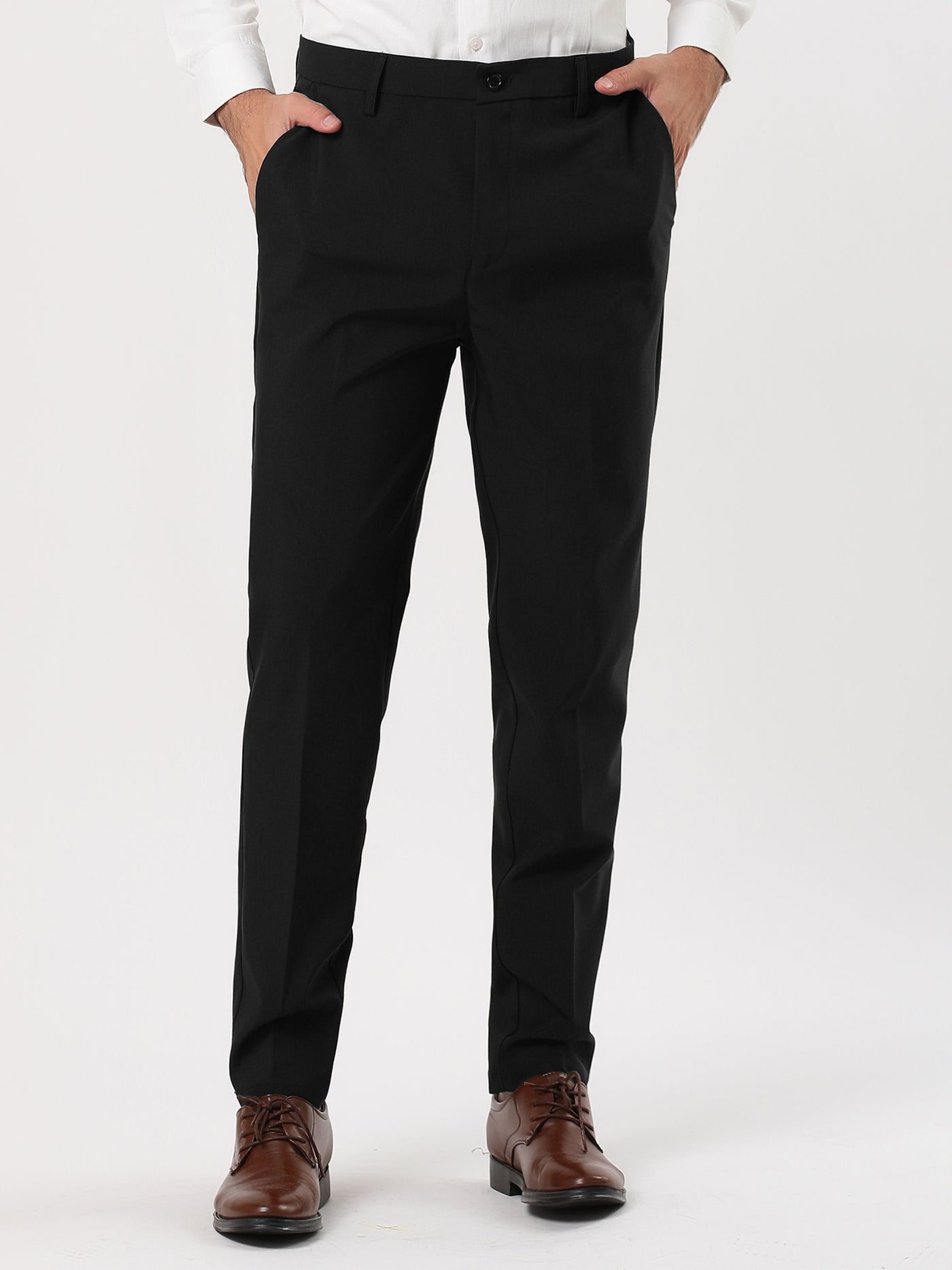 Bublédon Classic Solid Color Mid Rise Full Length Dress Pants