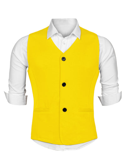 V Neck Sleeveless Two Pockets Button Solid Vest