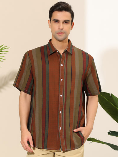 Bublédon Summer Short Sleeve Button Colorful Striped Shirts