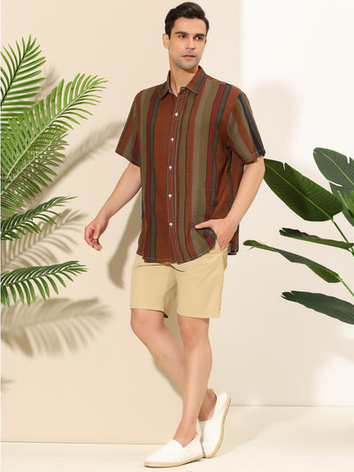 Summer Short Sleeve Button Colorful Striped Shirts