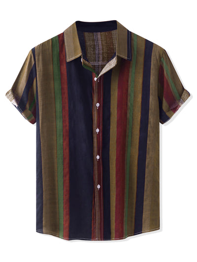 Summer Short Sleeve Button Colorful Striped Shirts
