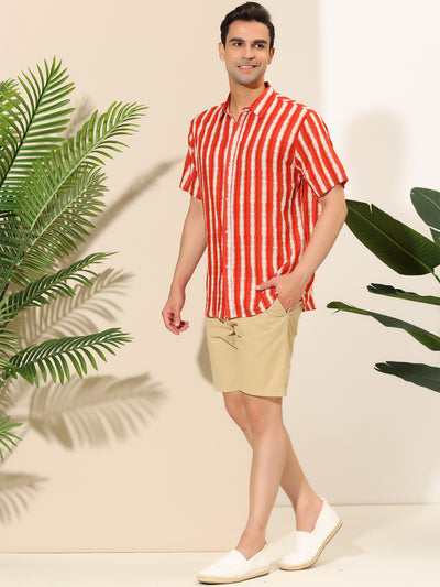 Irregular Stripe Contrast Color Short Sleeve Shirts
