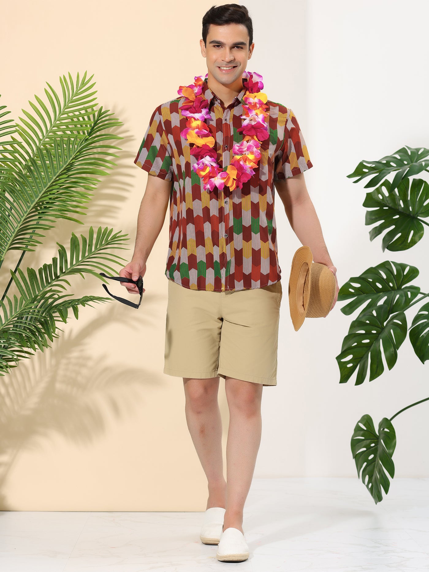 Bublédon Hawaiian Geometric Color Block Short Sleeve Shirt