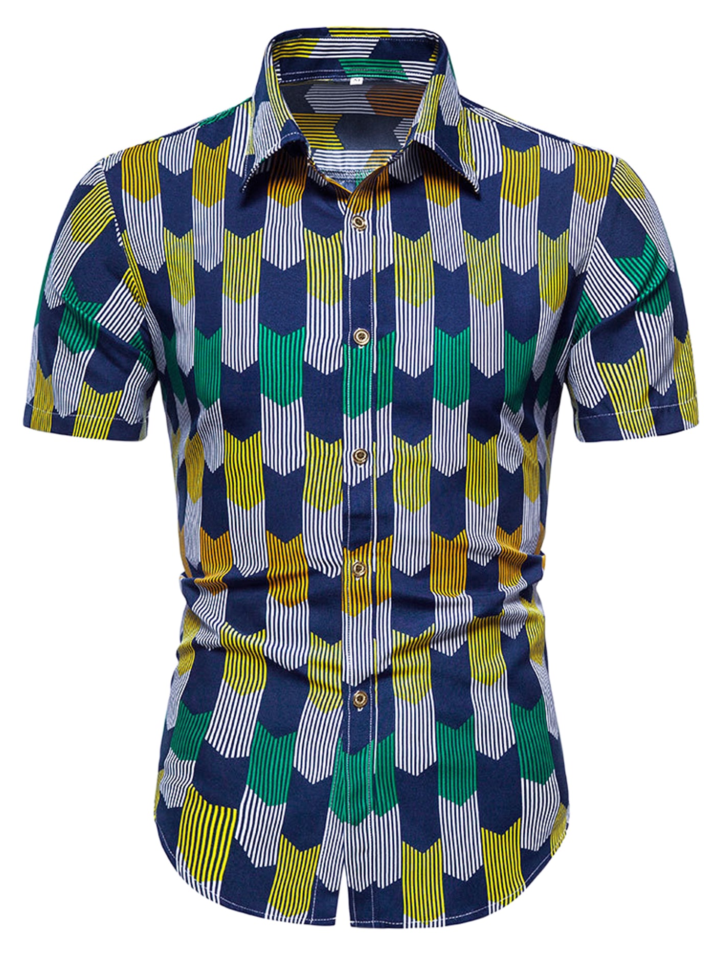 Bublédon Hawaiian Geometric Color Block Short Sleeve Shirt
