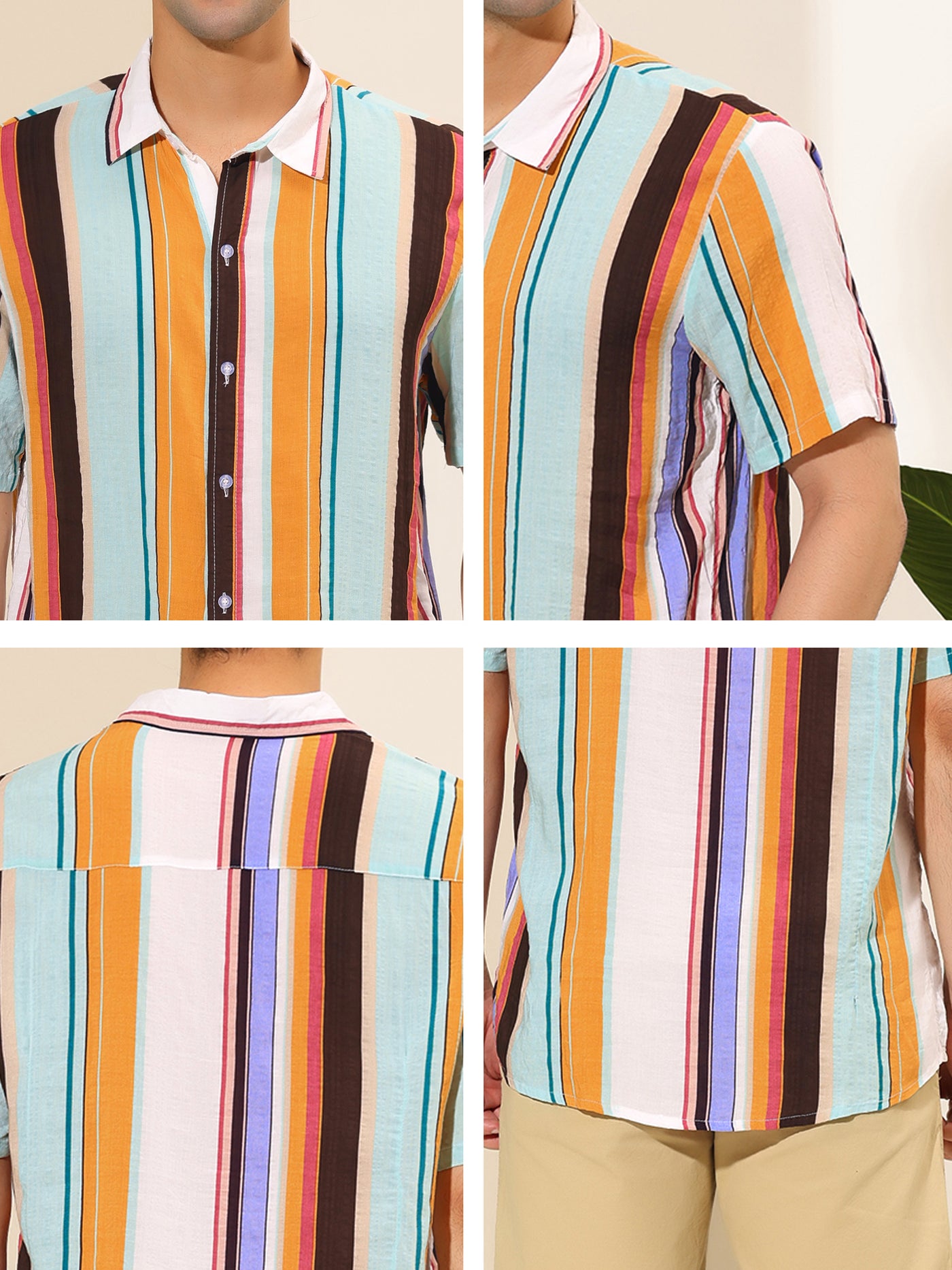 Bublédon Colorful Short Sleeve Button Vertical Striped Shirts