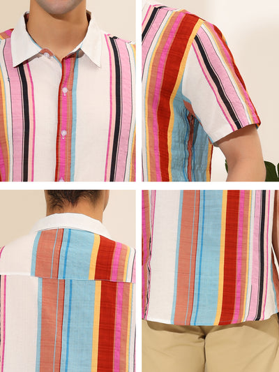 Colorful Short Sleeve Button Vertical Striped Shirts
