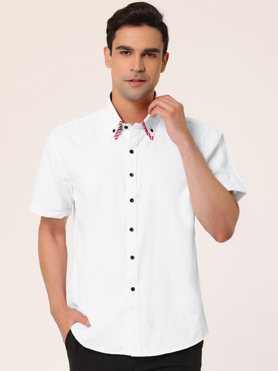 Short Sleeve Contrast Color Collar Business Shirt