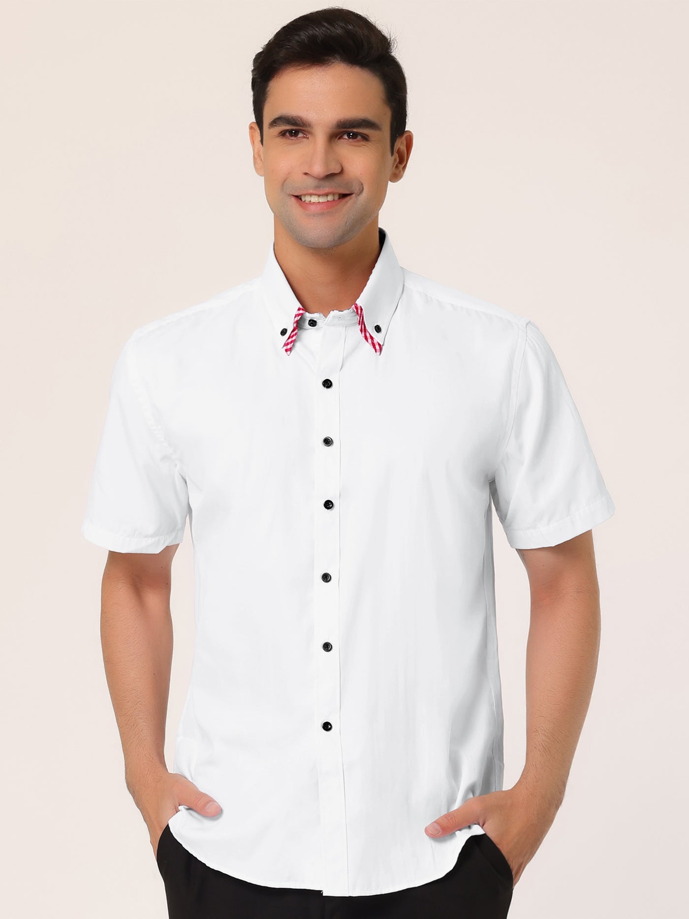 Bublédon Short Sleeve Contrast Color Collar Business Shirt
