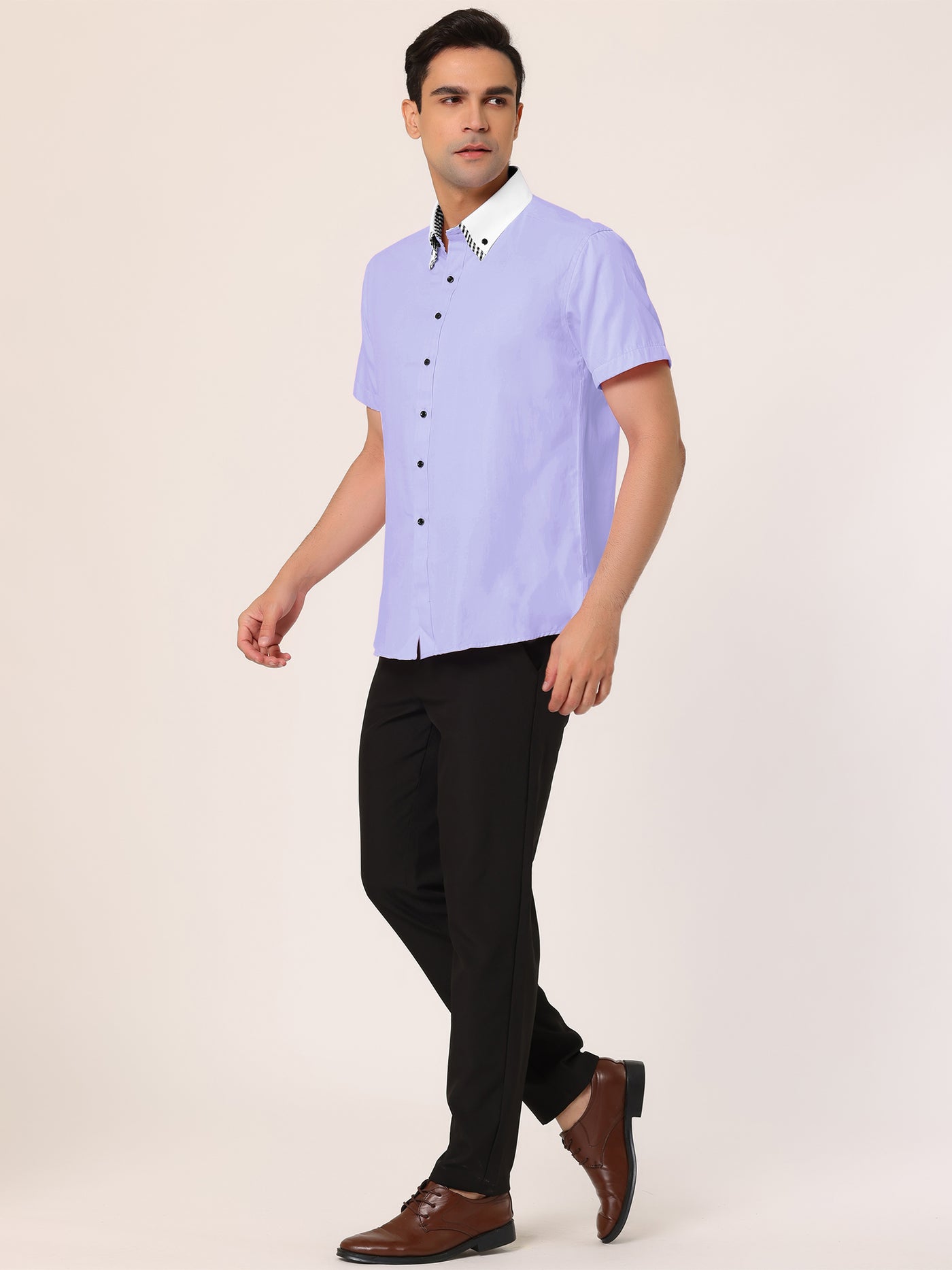 Bublédon Short Sleeve Contrast Color Collar Business Shirt