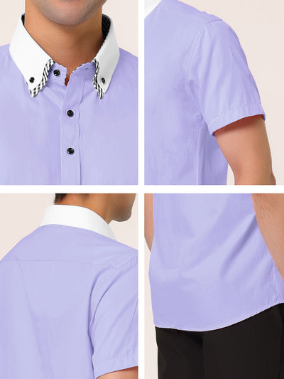 Short Sleeve Contrast Color Collar Business Shirt