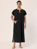 Cotton Short Sleeve V-Neck Plain Side Split Long Gown