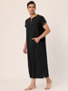 Cotton Short Sleeve V-Neck Plain Side Split Long Gown