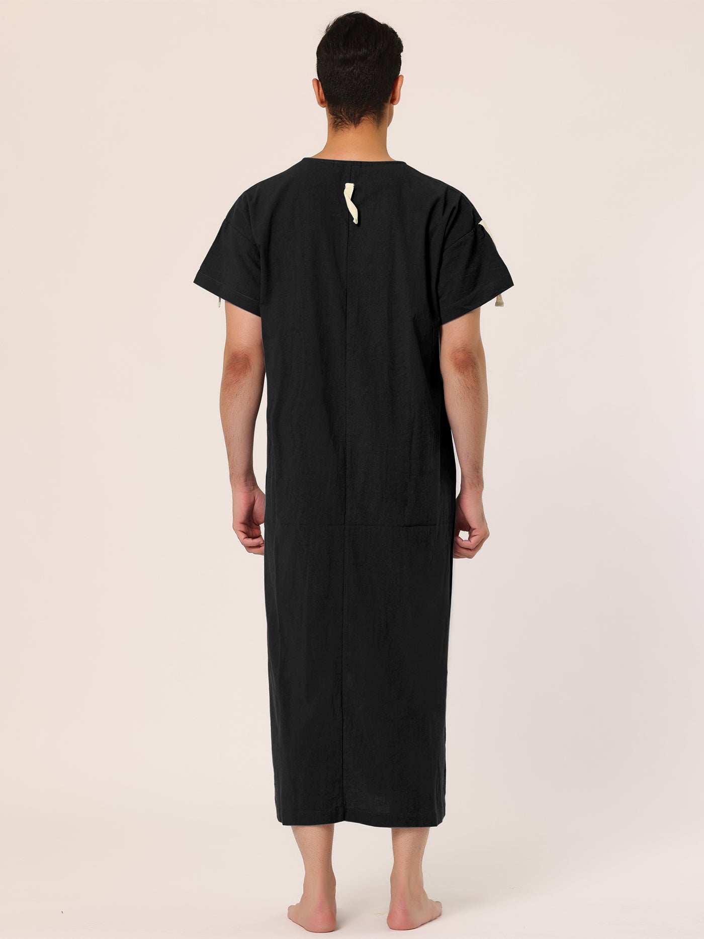 Bublédon Cotton Short Sleeve V-Neck Plain Side Split Long Gown