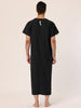 Cotton Short Sleeve V-Neck Plain Side Split Long Gown