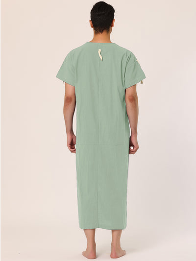 Cotton Short Sleeve V-Neck Plain Side Split Long Gown