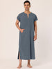 Cotton Short Sleeve V-Neck Plain Side Split Long Gown