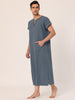 Cotton Short Sleeve V-Neck Plain Side Split Long Gown