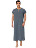 Cotton Short Sleeve V-Neck Plain Side Split Long Gown