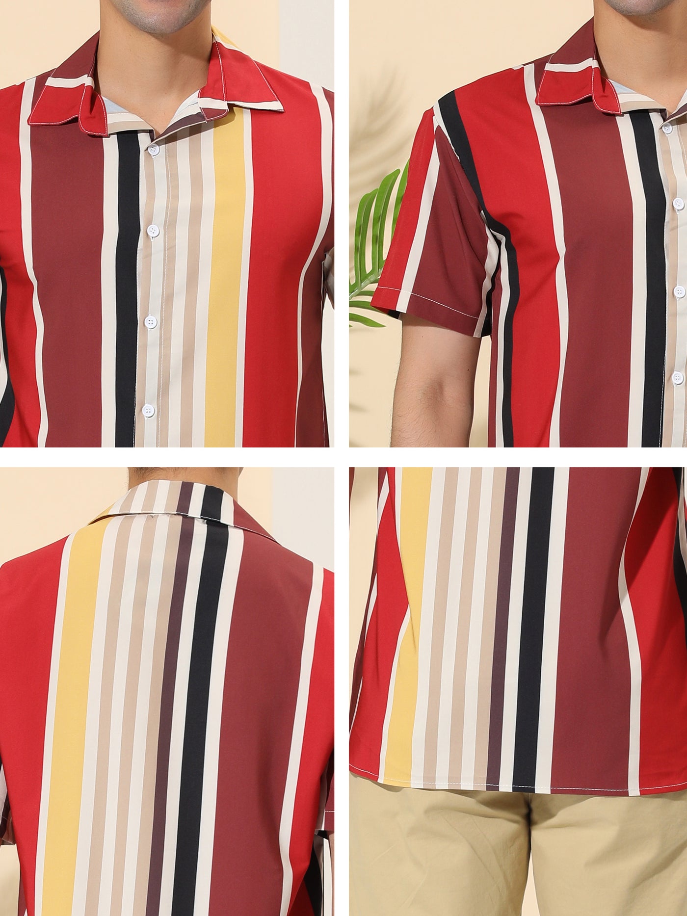Bublédon Men's Summer Striped Shirt Short Sleeves Button Up Color Block Hawaiian Shirts
