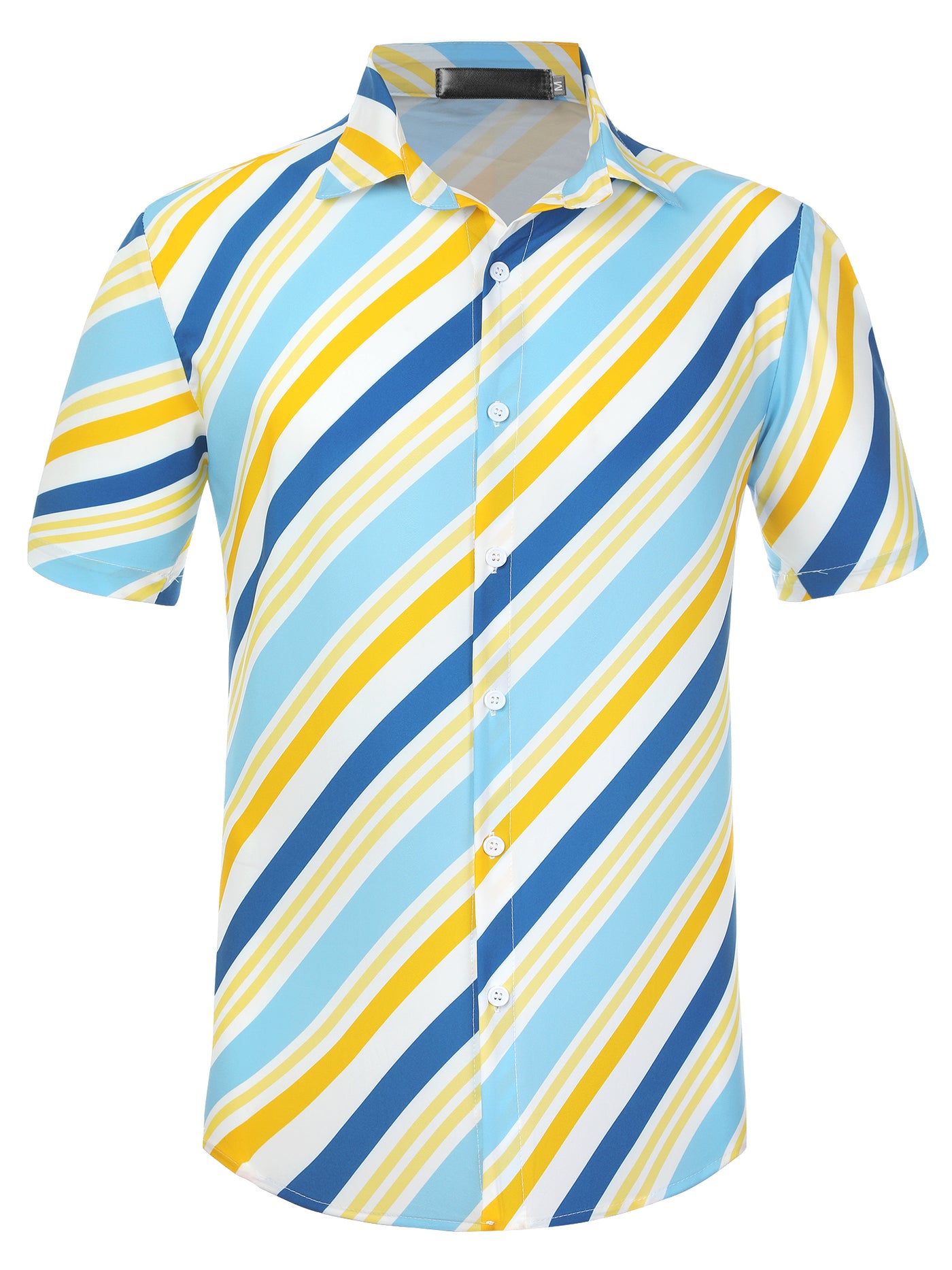 Bublédon Men's Summer Striped Shirt Short Sleeves Button Up Color Block Hawaiian Shirts