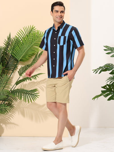 Summer Colorful Striped Short Sleeve Button Shirt