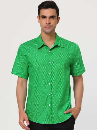 Retro Short Sleeve Cotton Polka Dot Button Up Shirt
