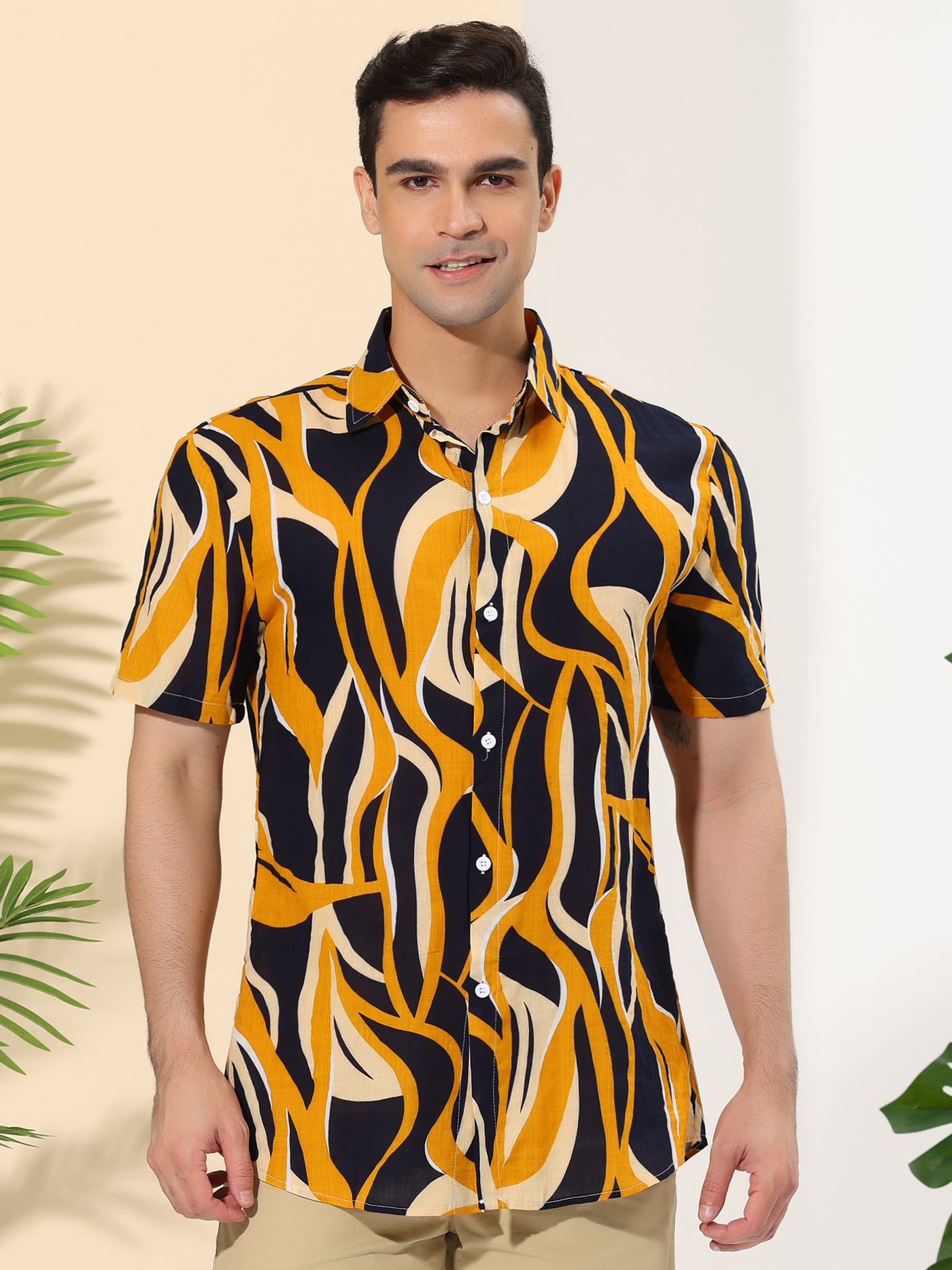 Bublédon Short Sleeve Irregular Pattern Printed Hawaiian Shirts