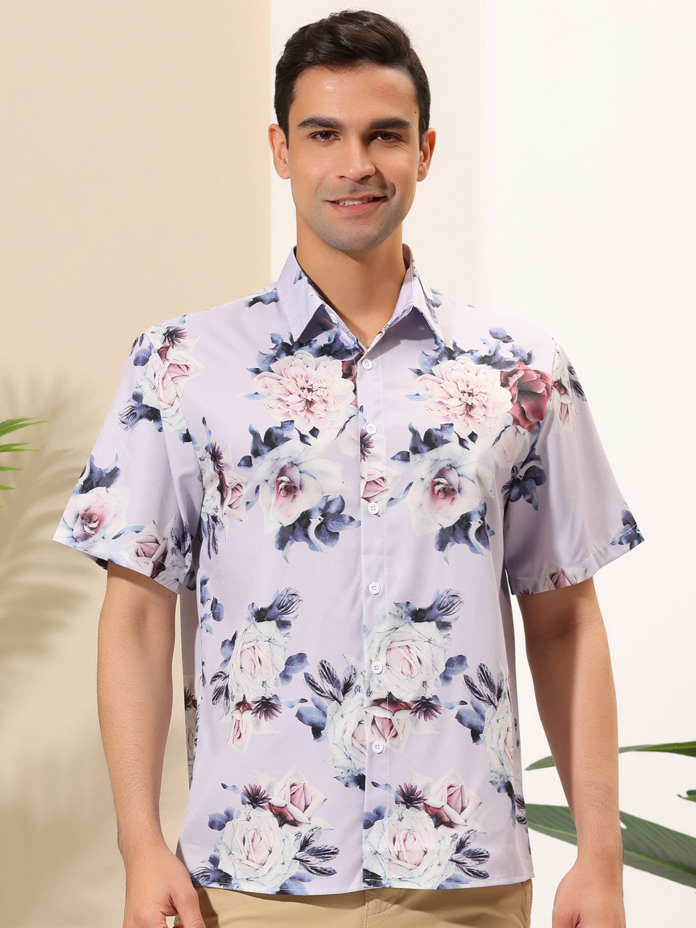 Bublédon Hawaiian Floral Printed Button Lapel Beach Shirts