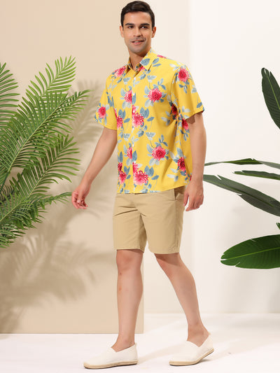 Hawaiian Floral Printed Button Lapel Beach Shirts